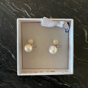 Never used! Jimmy CHOO earrings in gold-finish metal with crystals and pearls